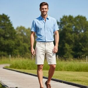 Mango Man Shorts Mens Sz 36 White Flat Front Chino Stretch Pockets Casual Preppy